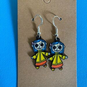 Colorful Character Earrings. Coraline sawdust doll
